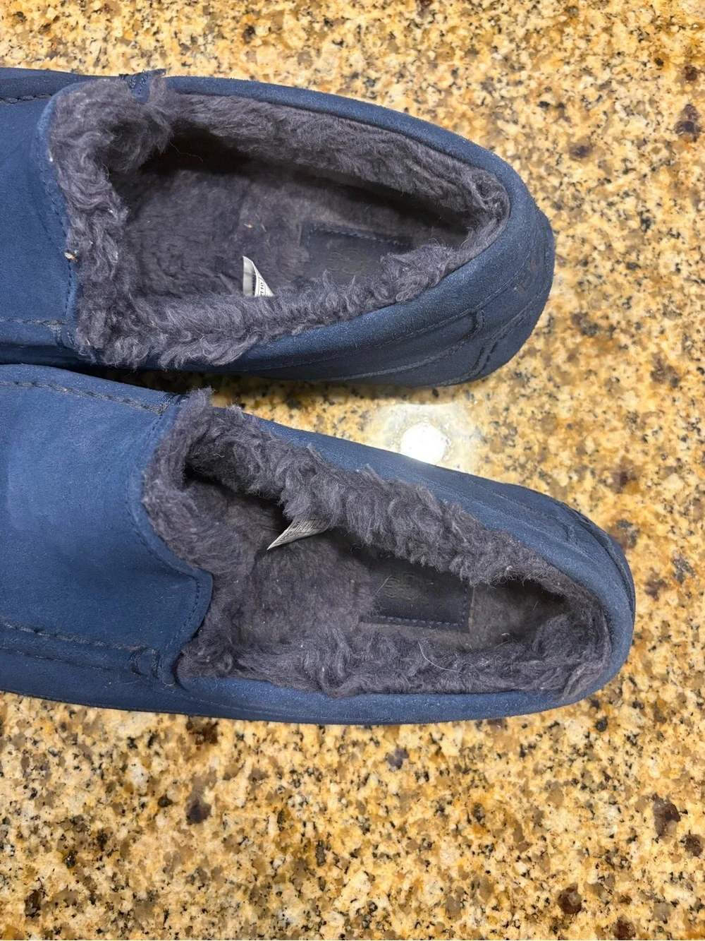 UGG Ascot Shearling Lined Slippers Mens Size 11 Blue Suede Slip On Moccasins